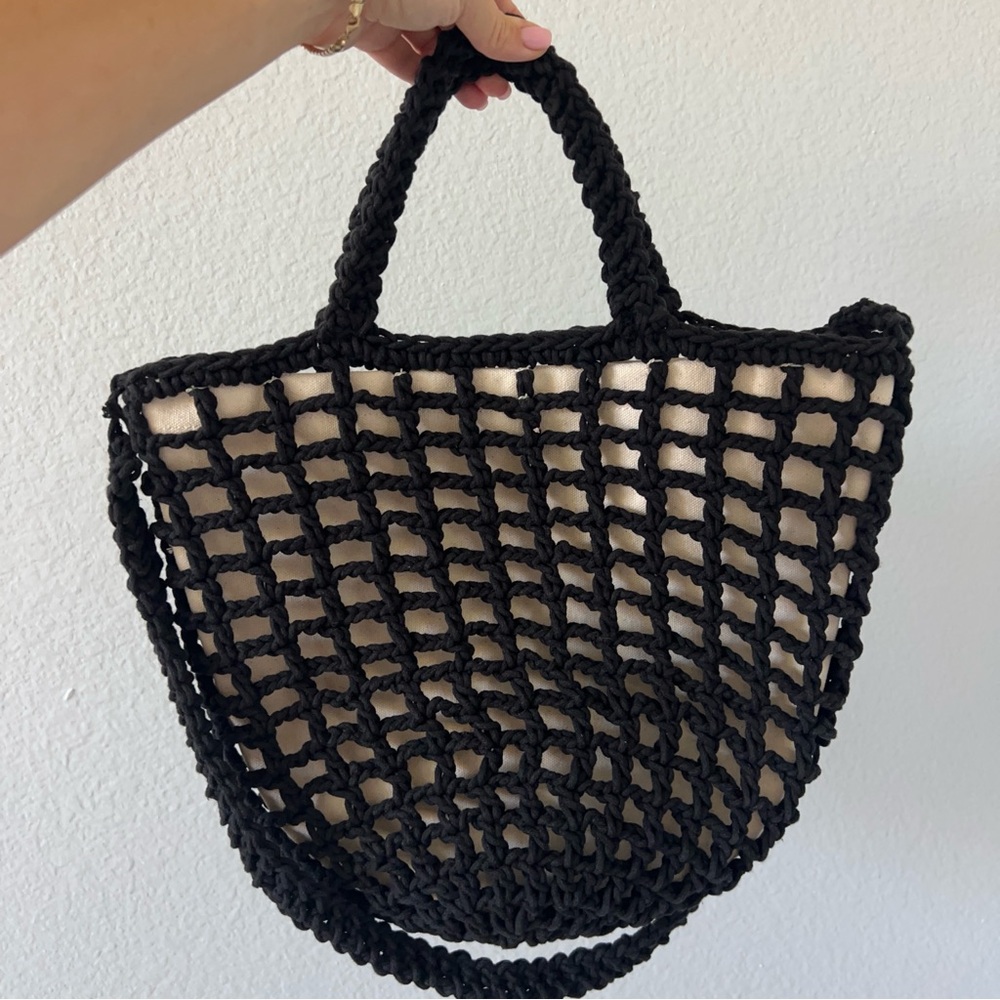 Madewell Black Rope Tote Crochet Crossbody Bag